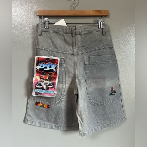 Y2K JYNX hip hop denim gray shorts boys size 11-12 relaxed graphic design grunge - Picture 10 of 11